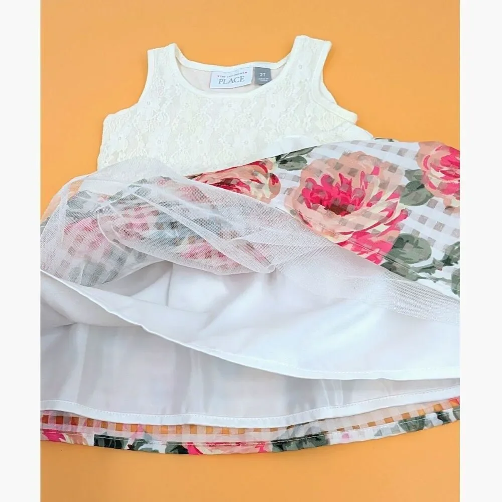 Childrens Place Dress Girl 2T Lace Floral Print Layered Puff Skirt Party Wedding
